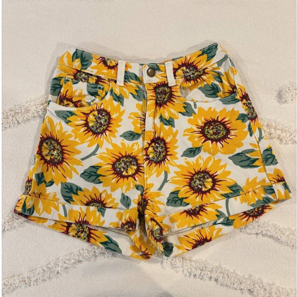American Apparel Sunflower High Waisted Denim Shorts USA Made Size 26/27 Stretch